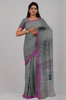 Dark Grey Box Silk & Cotton Handloom Saree