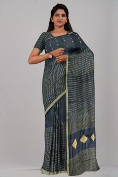 Black Half Check Silk & Cotton Handloom Saree