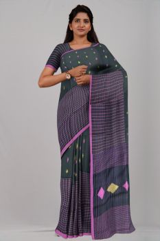 Black Half Check Silk & Cotton Handloom Saree