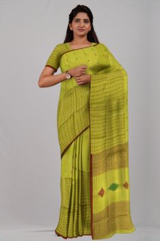 Yellow Half Check Silk & Cotton Handloom Saree