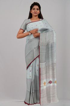White Half Check Silk & Cotton Handloom Saree