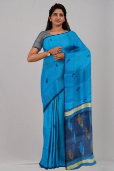Blue Indigo Blue Peacock Silk & Cotton Handloom Saree