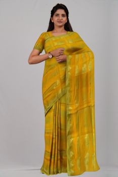 Yellow Flower Pure Taat Silk Handloom Saree
