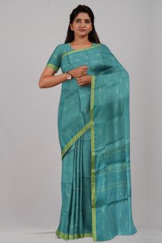 Sea Green Bel Leaf Silk & Cotton Handloom Saree