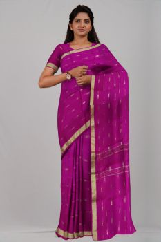 Magenta Pink Bel Leaf Silk & Cotton Handloom Saree
