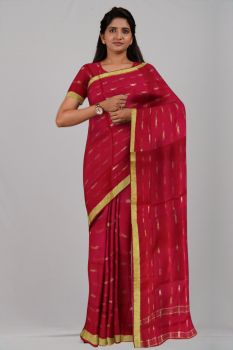 Red Bel Leaf Silk & Cotton Handloom Saree