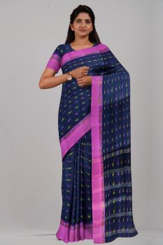 Navy Blue Rohitom Taat Cotton Handloom Saree