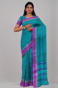 Sky Blue Rohitom Taat Cotton Handloom Saree