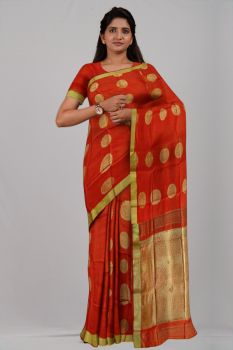 Orange Chakra Pure Silk Handloom Saree