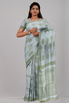 White Chakra Pure Silk Handloom Saree