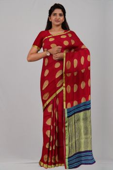 Maroon Blue Chakra Pure Silk Handloom Saree
