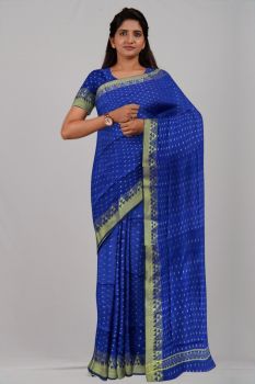 Royal Blue Balls Temple Pure Silk Handloom Saree