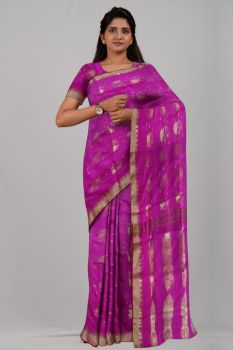 Pink Leaf Pure Taat Silk Handloom Saree