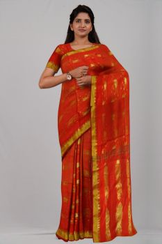Orange Leaf Pure Taat Silk Handloom Saree