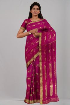Magenta Purple Leaf Pure Taat Silk Handloom Saree