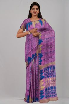 Pink Blue Yellow Leaf Resome Cotton Handloom Saree