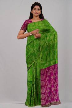 Pink Green Flower Jamdani Silk & Cotton Handloom Saree