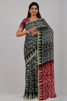 Maroon Black Jamdani Silk & Cotton Handloom Saree