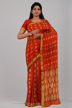 Orange Leaf Banarasi Silk Handloom Saree