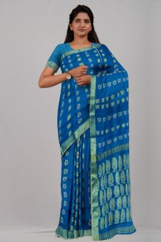 Sky Blue Leaf Banarasi Silk Handloom Saree
