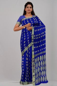 Royal Blue Leaf Banarasi Silk Handloom Saree
