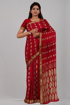 Red Leaf Banarasi Silk Handloom Saree