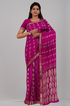 Pink Leaf Banarasi Silk Handloom Saree
