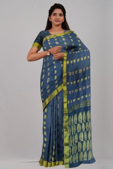 Slate Grey Leaf Banarasi Silk Handloom Saree