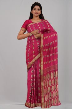 Magenta Leaf Banarasi Silk Handloom Saree