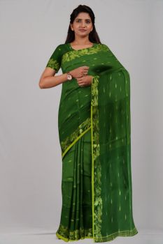 Green Peacock & Elephant Silk Handloom Saree