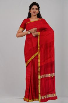 Red Pompom Silk Par Zari Handloom Saree