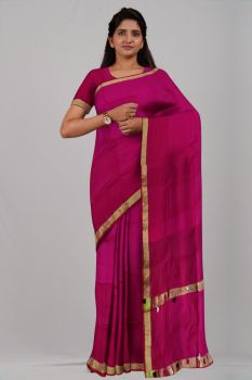 Rani Pompom Silk Par Zari Handloom Saree