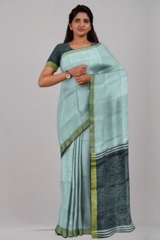 Black White Plain Silk & Cotton Par Zari Handloom Saree