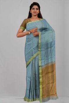 Yellow Grey Plain Silk & Cotton Par Zari Handloom Saree