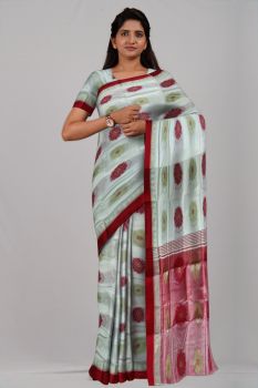 Red White Flower & Temple Garad Silk Handloom Saree