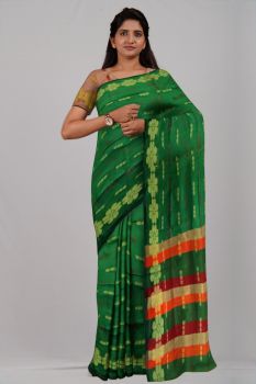 Green Red Flower Silk Handloom Saree