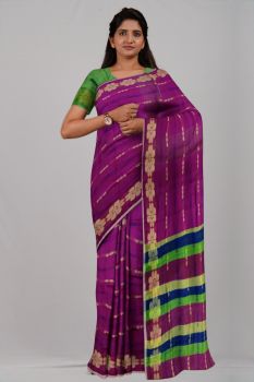 Burgundy Green Flower Silk Handloom Saree