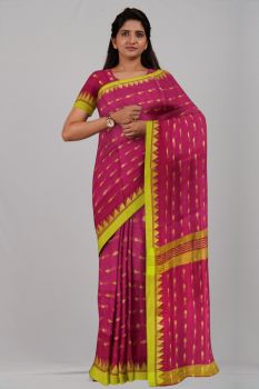 Rani Yellow Temple butta Silk & Cotton Handloom Saree
