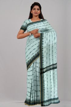 White Black Temple butta Silk & Cotton Handloom Saree