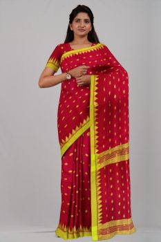 Red Yellow Temple butta Silk & Cotton Handloom Saree