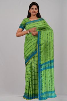 Green Blue Temple butta Silk & Cotton Handloom Saree