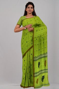 Light Green Flower Silk & Cotton Handloom Saree