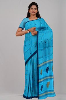 Blue Flower Silk & Cotton Handloom Saree