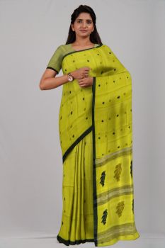 Yellow Flower Silk & Cotton Handloom Saree