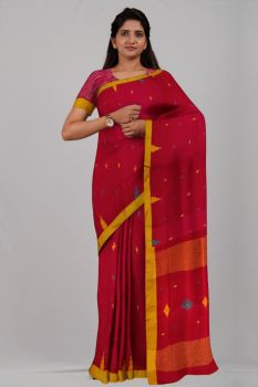 Yellow Red Barfi Cotton Handloom Saree