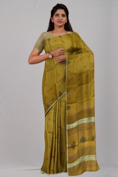 Turmeric Yellow Star Ball Cotton Handloom Saree