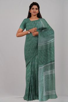 Green Pure Handloom Katha Stitch Saree From Bengal