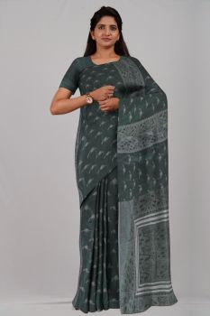 Green Pure Handloom Katha Stitch Saree From Bengal