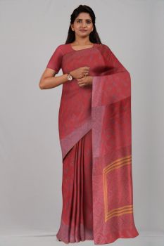 Brick Red Pure Handloom Katha Stitch Saree From Bengal