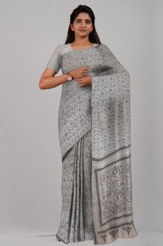 Off White Pure Handloom Kathastitch Saree From Bengal